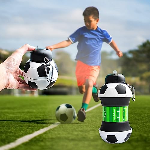 Miniatura 3 de Botella de agua plegable para niños y niñas sin bpa. Cantimplora infantil para camping, personalizada con tu deporte. Balón de agua compacto para regalo original (Futbol)