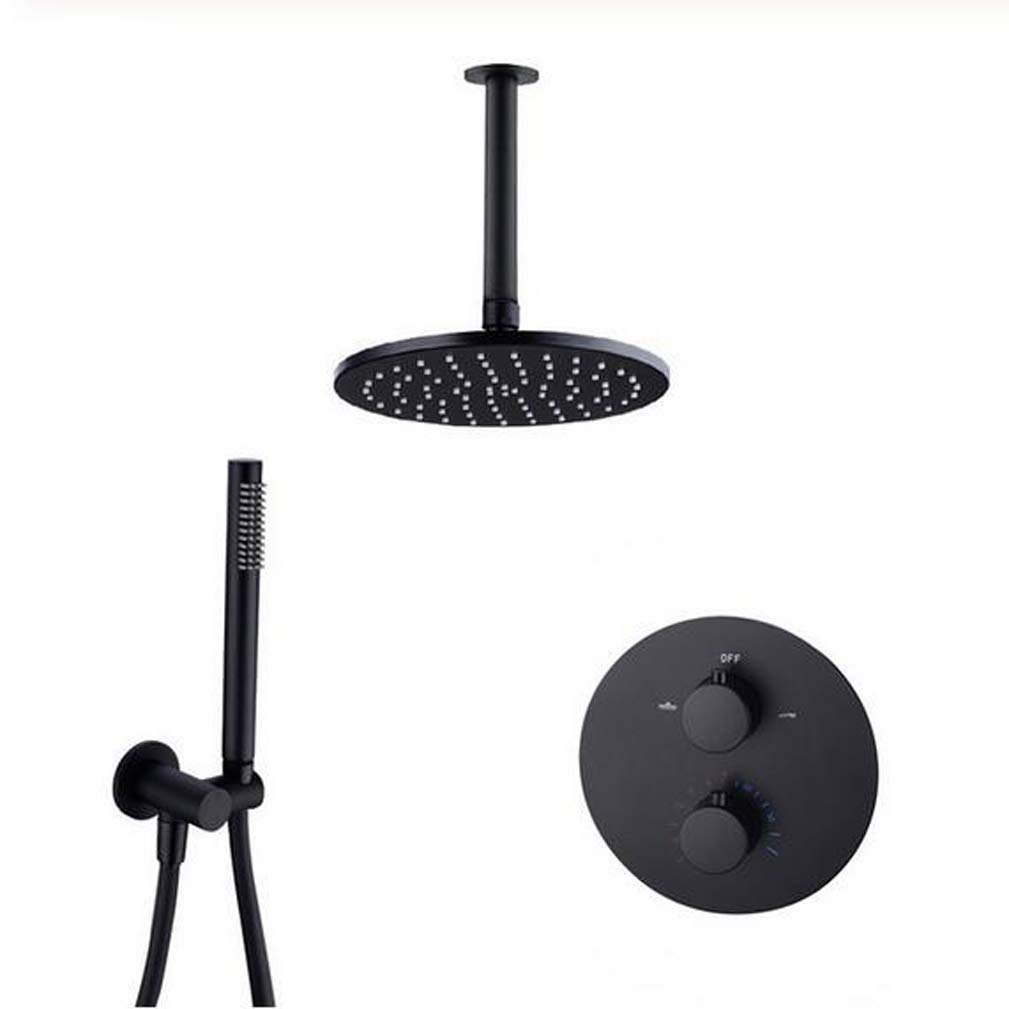 Sistema de Ducha, grifos de Ducha de latón Negro montados en el Techo Cabezal de Ducha de Lluvia de 8-12"Desviador de baño Válvula termostática de 2 y 3 vías con Cabezal de Ducha de Mano, Juego de