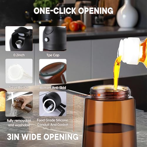 Image of Oliver Oil Sprayer & Dispenser for Cooking Bottle 16oz Dark Glass Fine Mist | Brown Bottles-Black,2-in-1 Lightproof Borosilicate Glass Oil Bottle, Wide Mouth for Easy Refill Clean