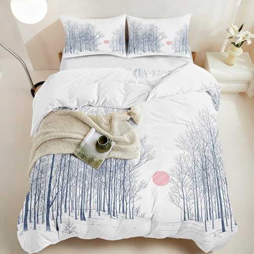 Housse de couette arbres en microfibre premium 160x200 avec zip durable