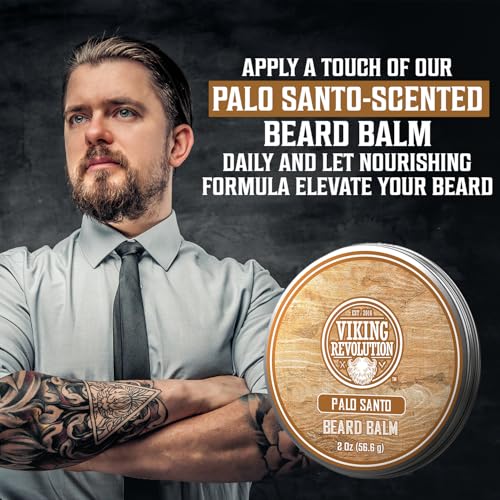 Image of Viking Revolution Beard Balm - Palo Santo - 2 oz | Natural Styling & Shaping Balm - Contains Argan Oil & Jojoba Oil - Softens, Conditions & Relieves Itchiness Below the Beard