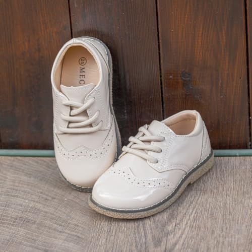 Image of Meckior Toddler Boys Girls Dress Shoes Little Kid Oxford Shoes Wedding Church Dress Shoes PU Leather Lace Up School Uniform Loafer Flats