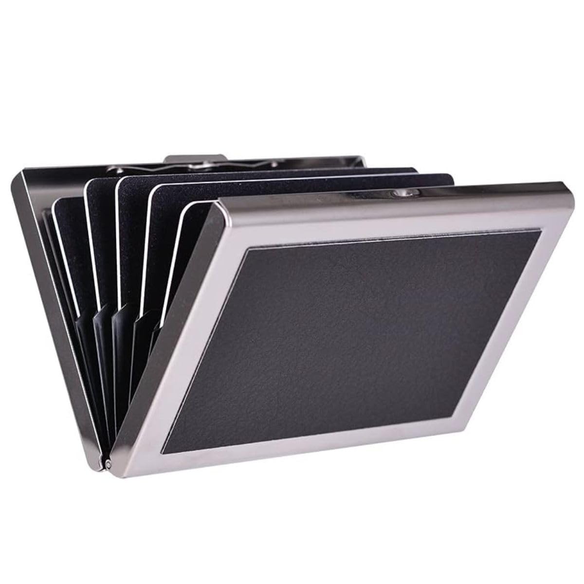 woodonick store WOODONICK Stainless Steel Credit Card Holder Metal RFID Blocking Credit Card Case Protector Metal ID Card Wallet Business Card Holders with 6 Card Slots for Men Women Gift Box Package (Black Leather)-picture-40
