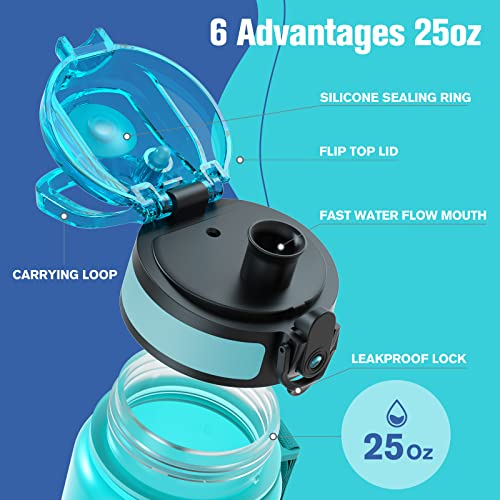Image of Sahara Sailor Water Bottles, 25oz Motivational Sports Water Bottle with Time Marker - Times to Drink - Tritan, BPA Free, Wide Mouth Leakproof, Fast Flow Technology with Clean Brush (1 Pack)