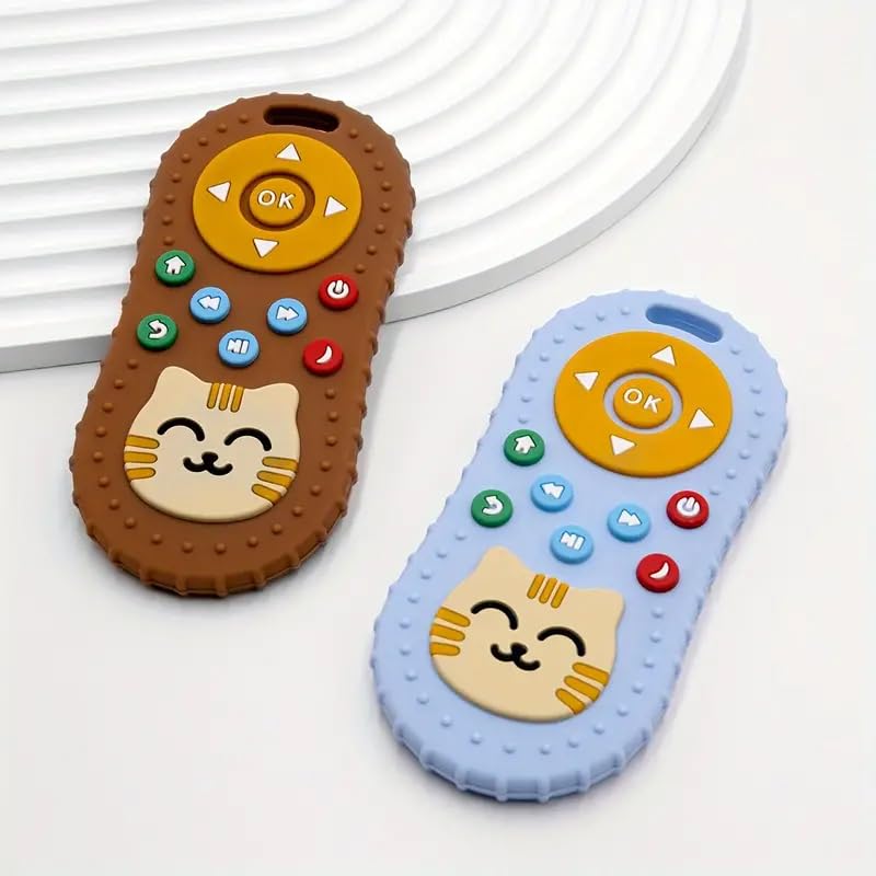 Image of tekme Infant Cute Cat Silicone Baby Teether-Cat Remote Control Shape Food Grade Teething Toy For Babies-Sensory Teething Toy (Brown)