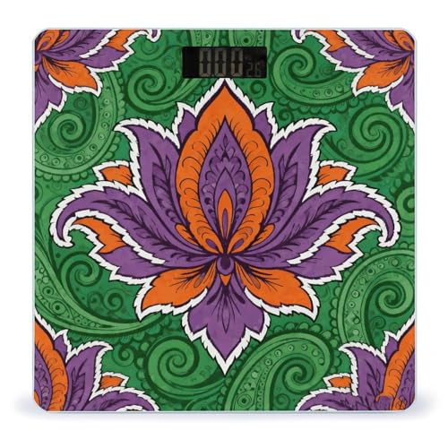 Báscula digital de baño con diseño vintage paisley y pantalla LCD