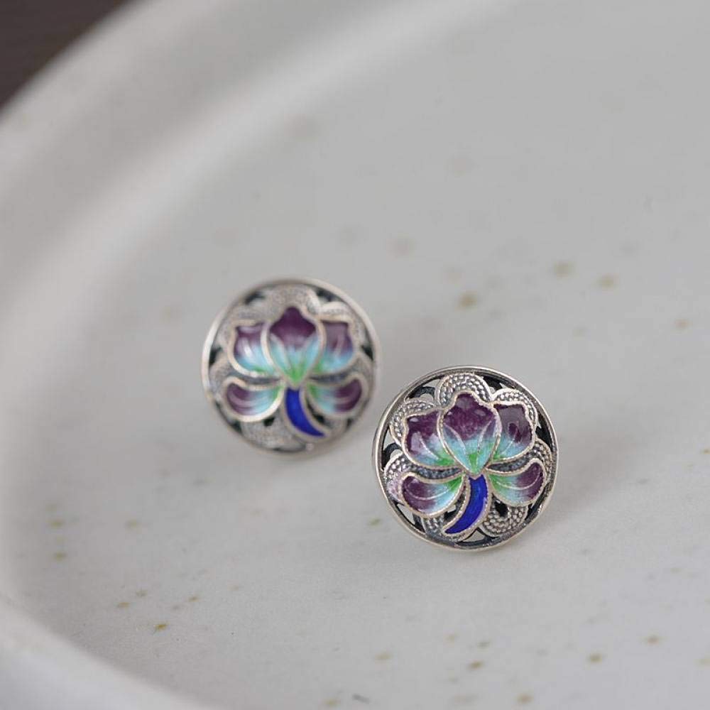 Orecchini Argento,Retro Distressed Cloisonne Rotondo Fiore Di Loto Etnico Ipoallergenico S925 Borchie In Argento Sterling Orecchini Gioielli Squisiti Per Le Donne Uomini Le Ragazze Sposano I Miglior