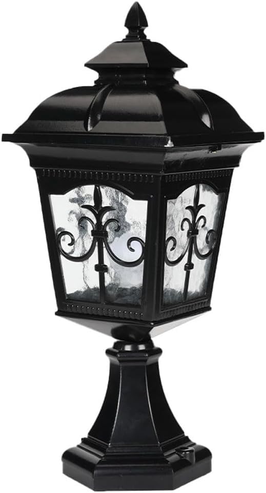 SIYANE Black Post Cap Solar Lights Outdoor Waterproof Pillar Top Lantern Hexagon Base Outside Pier Mount Light Water Glass Exterior Pole Column Lamp for Patio Backyard Garden Yard Garage