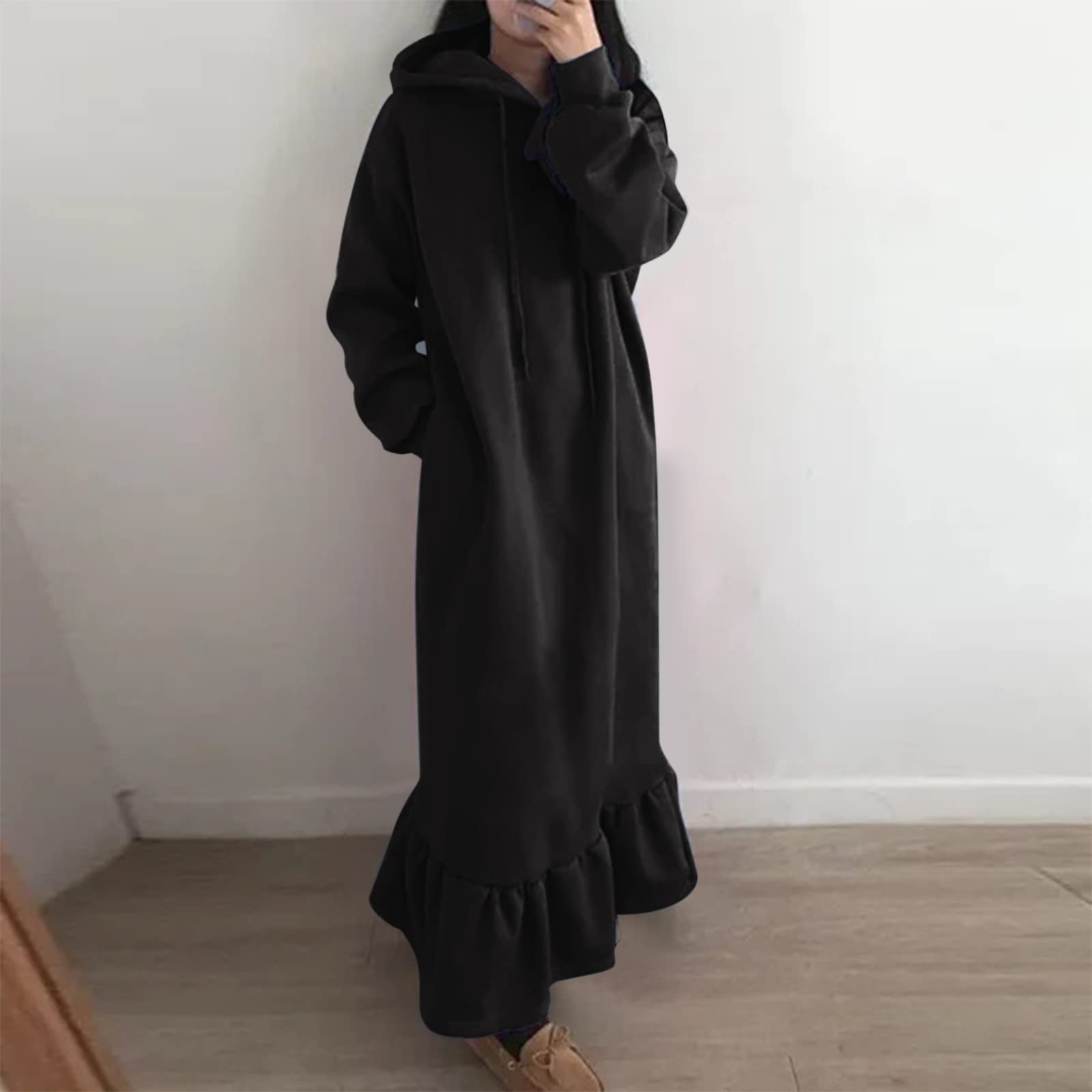 Robe à capuche pour femme - Grandes tailles - Robe à capuche surdimensionnée - Longue robe à manches longues - Sweat-shirt géant avec poches - Peignoir super doux et confortable - Pyjama long