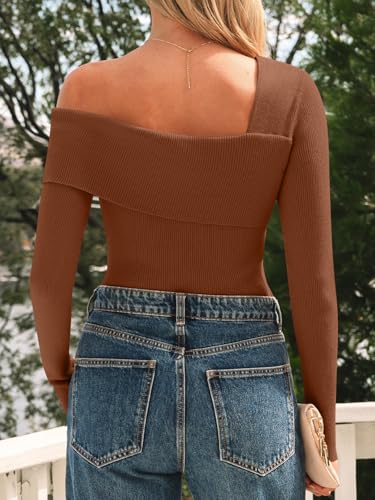 Image of LILLUSORY Womens Off the Shoulder Sweaters Going Out Fall Top | Flattering Ribbed Knit Bodycon Pullover for Date Night,Chic Asymmetric Neckline,Stretchy Holiday Party Clubwear Clothes
