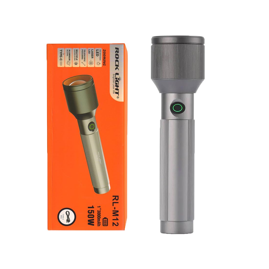 RL-M12 150W Rechargeable LED Torch Light | Long Range Zoom | Metal Body | Type-C Charging | 3000mAh Battery | Powerful Flashlight for Camping & Emergency-image-48