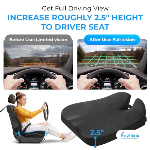 Image of anzhixiu Elevated Car Seat Cushion for Improved View- Black | Heigtening Car seat cushion supports spine and reduces lower back pressure