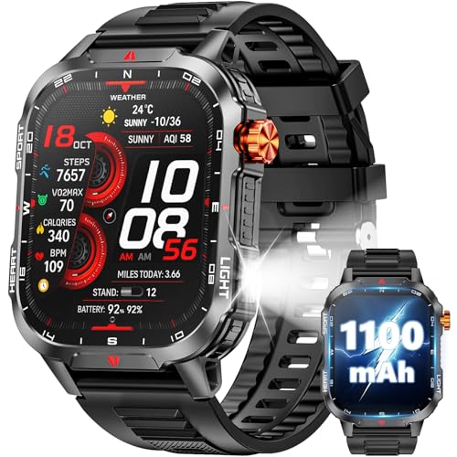 Military Smart Watches for Men-30 Days Battery/Flashlight/Compass,2.01...