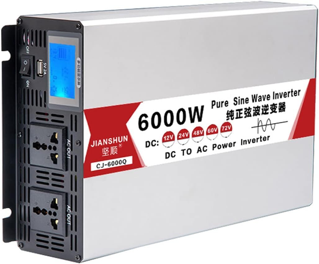 Inverter Pure Sine Wave 4000W 5000W 6000W 8000W Welle Wechselrichter 12V 24V 48V 60V 72V auf 230V Spannungswandler Power Inverter Kfz Konverter mit Anzeige für Wohnmobil LKW Auto (6000W,24V)
