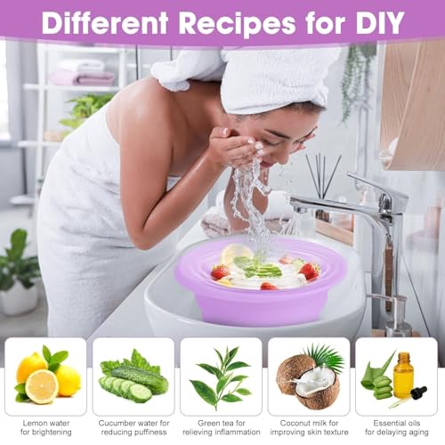 Image of PARON Collapsible Silicone Ice Facial Bowl with Ice Tray | BPA-Free Ice Face Bath for Skin Care, Pore Tightening & Face Washing Bowl | Reusable Beauty Tool | Purple