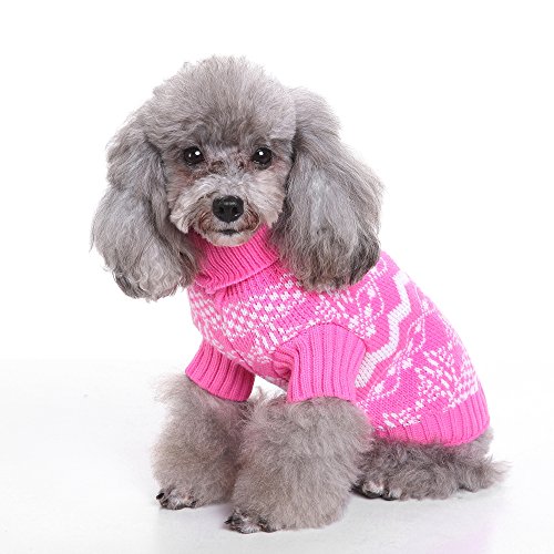 Ranphy Small Dog Christmas Sweater Puppy Warm Knited Outfit Clothes Snowflake Turtleneck Knitwear Jumper Doggie Cat Holiday Costume Pet Apparel Pink XL - Image 2
