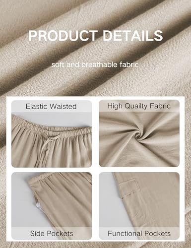 Xiaoxuemeng Womens Cotton Linen Wide Leg Pants Summer Elastic Waisted Beach Pants with Pockets4