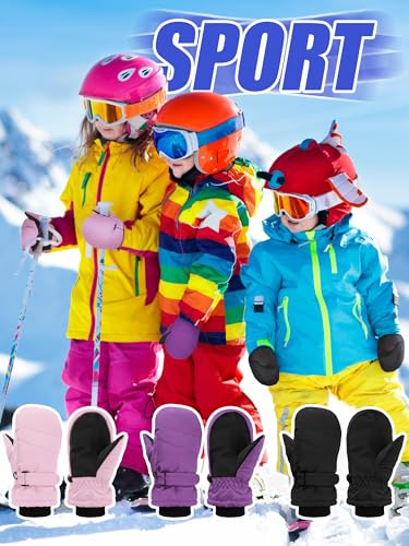 Image of Newcotte 6 Pairs Winter Ski Mittens Kids Waterproof Warm Snow Gloves for Boys Girls Cold Weather Outdoor Activities