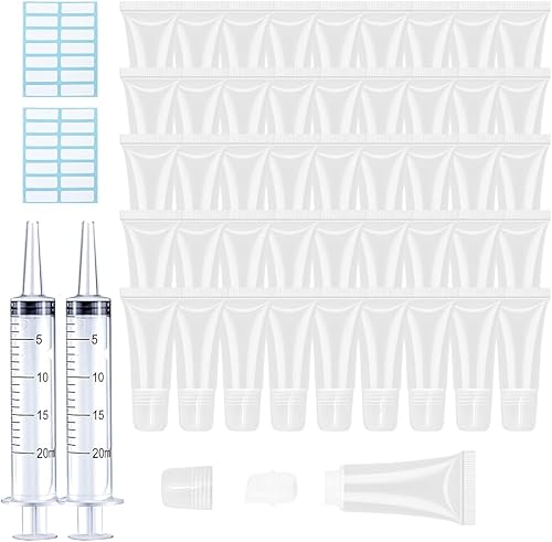 Miniatura 10 de AMORIX 50 tubos de brillo de labios de 0.5fl oz, recipientes transparentes para brillo de labios, tubos vacíos para apretar cosméticos para