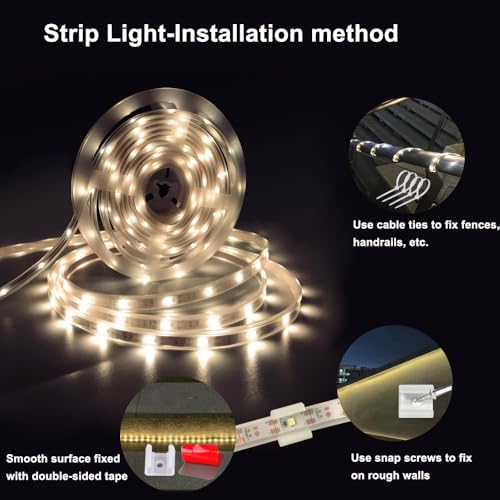 Image of Solar LED Strip Lights Outdoor Waterproof,9.8ft Warm White Solar Powered Strip Lights with Remote,Timer,8 Lighting Modes IP65 Waterproof Strip Lights for Step Gazebo Balcony outdoor bar Garden Decor