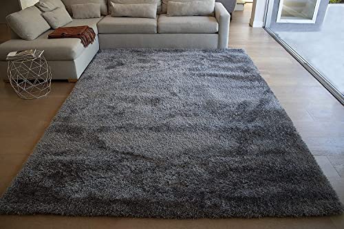 Image of Hand Woven Plain Shagg Collection with 2 Inch Pile Height Carpet for Living Room Size 5x5 Feet Round Coular Dark Grey