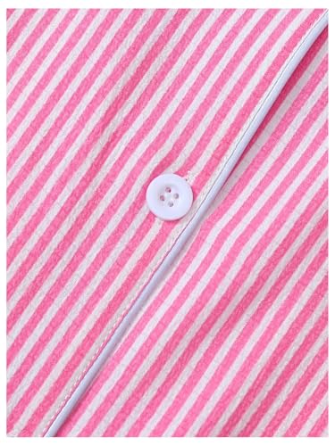 Image of BEAUDRM Women's Two Piece Pajama Sets Allover Print Short Sleeve Sleepwear Button Down Shirt and Bow Shorts Pj Set Loungewear