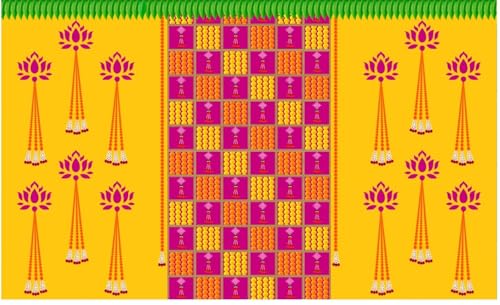 varalakshmi puja Backdrop | Background Decoration Cloth | Backdrop for Pooja Decorations | laxmi Devi Backdrop Cloth (5X8 FEET) Yellow Pink