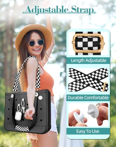 Bag Strap Crossbody Charms for Bogg Bag Accessories - Shoulder Strap Neoprene Luggage Handle Wrap for Suitcases & 2 Key Holders Checkered2