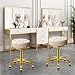 HZLCMPY Rolling Stool Gold Vanity Stool with Wheels, Pedicure Massage Roller Stools, PU Leather Round Swivel Salon Spa Chair, Titanium Gold Base, Height Adjustable 43-55 cm (Off White)
