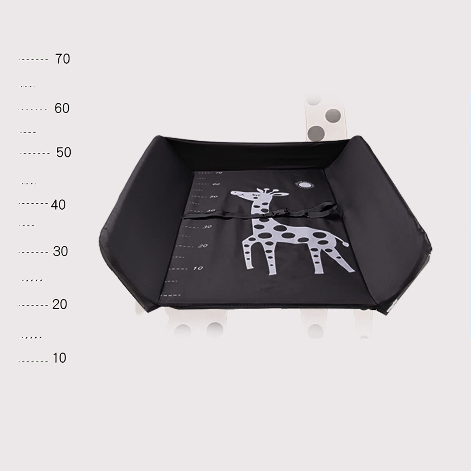 Cambiador de bebé portátil, plegable, con espacio de almacenamiento, cambiador de altura ajustable, con ruedas y cinturón de seguridad, cómoda para bebés y niños pequeños (negro)