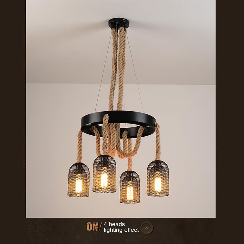 Przemysłowa lampa wisząca retro, żyrandol z liny konopnej do wystroju loftu, kawiarni i restauracji