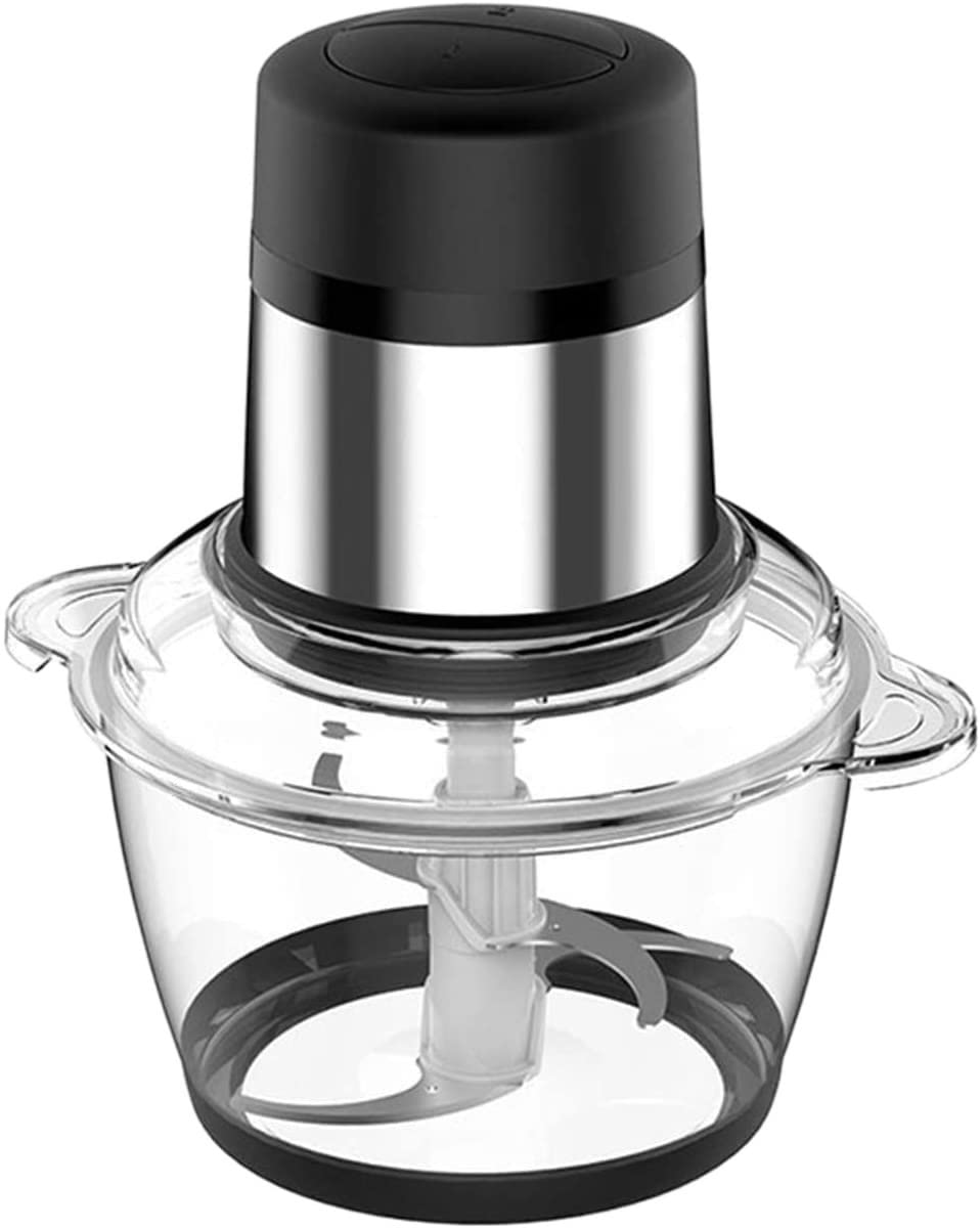 Picadora eléctrica, mini robot culinario, hoja de acero inoxidable, 2 velocidades, cuenco de cristal sin BPA de 2 l para carne, verduras y frutas, 300 W