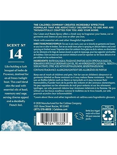 Image of Caldrea Linen and Room Spray Air Freshener, Made with Essential Oils, Plant-Derived and Other Thoughtfully Chosen Ingredients, Basil Blue Sage Scent, 16 oz