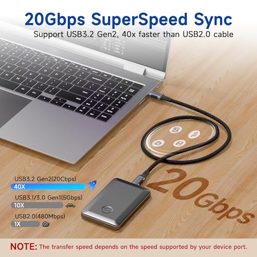 Image of USB C Long Cable 20 FT 2Pack,USB C 3.2 Gen 2x2 20Gbps Data Transfer Compatible with Thunderbolt 3 Cable,Type C 100W Fast Charging,USBC 4K@120Hz Video Output for Monitor,Display,SSD,Docking.