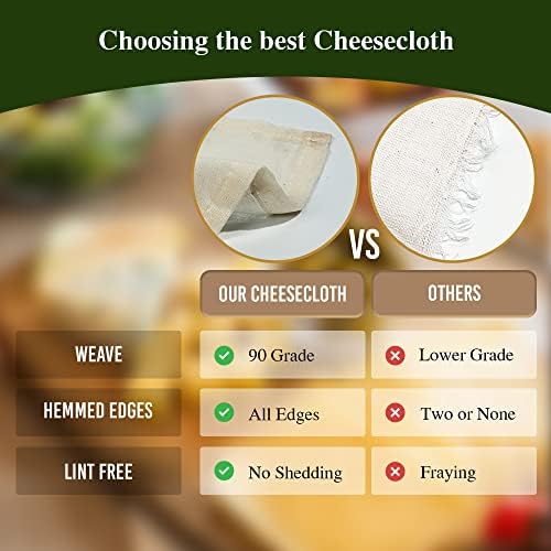 Felihome Pack of 3 - Muslin Cloth for Cooking 50x50 cm, Cheese Cloths for Straining & Baking, Cheesecloth with Hemmed Edges, Unbleached Cotton Grade 90, Reusable Muslin Cloths for Cooking