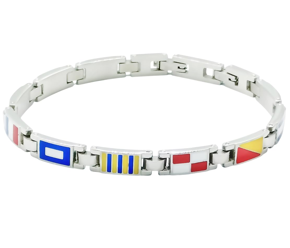 Generico Bracciale Uomo in Acciaio Inox con Bandiere Smaltate Regolabile Regalo per Ragazzo Compleanno Anniversario