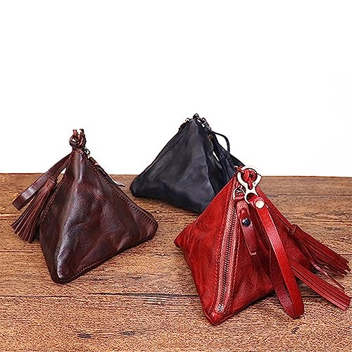 1PCS Leather Coin Pouch Triangle Coin Purse Change Purse for Women Suitable for Men and Women Coin Pouch (Black)4