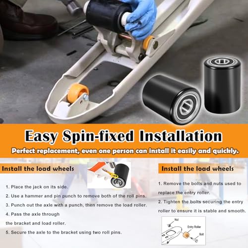 Image of Fit for Crown PTH50 Pallet Jack Front Load Wheels Replacement Kit, Pair Front Load Roller(2.78 inch x 3.75 inch), with Pre-Installed Bearings, Axles, 20mm ID Poly Tread, Pins and Install Tool Kit