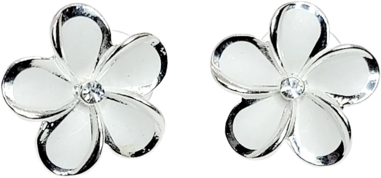 Silver Plumeria CZ stud earrings