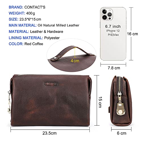 CONTACTS Clutch Purse with Lock Clutch Bag for Men Full Grain Leather Anti Theft Travel Wristlet Handbag Clutch Wallet Card Phone Organizer (Coffee)3