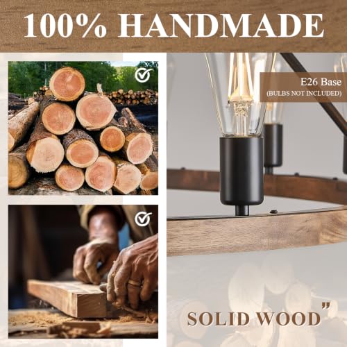 Image of Oak Wooden Wagon Wheel Chandelier 16-Light 43.3 inch Light Fixture