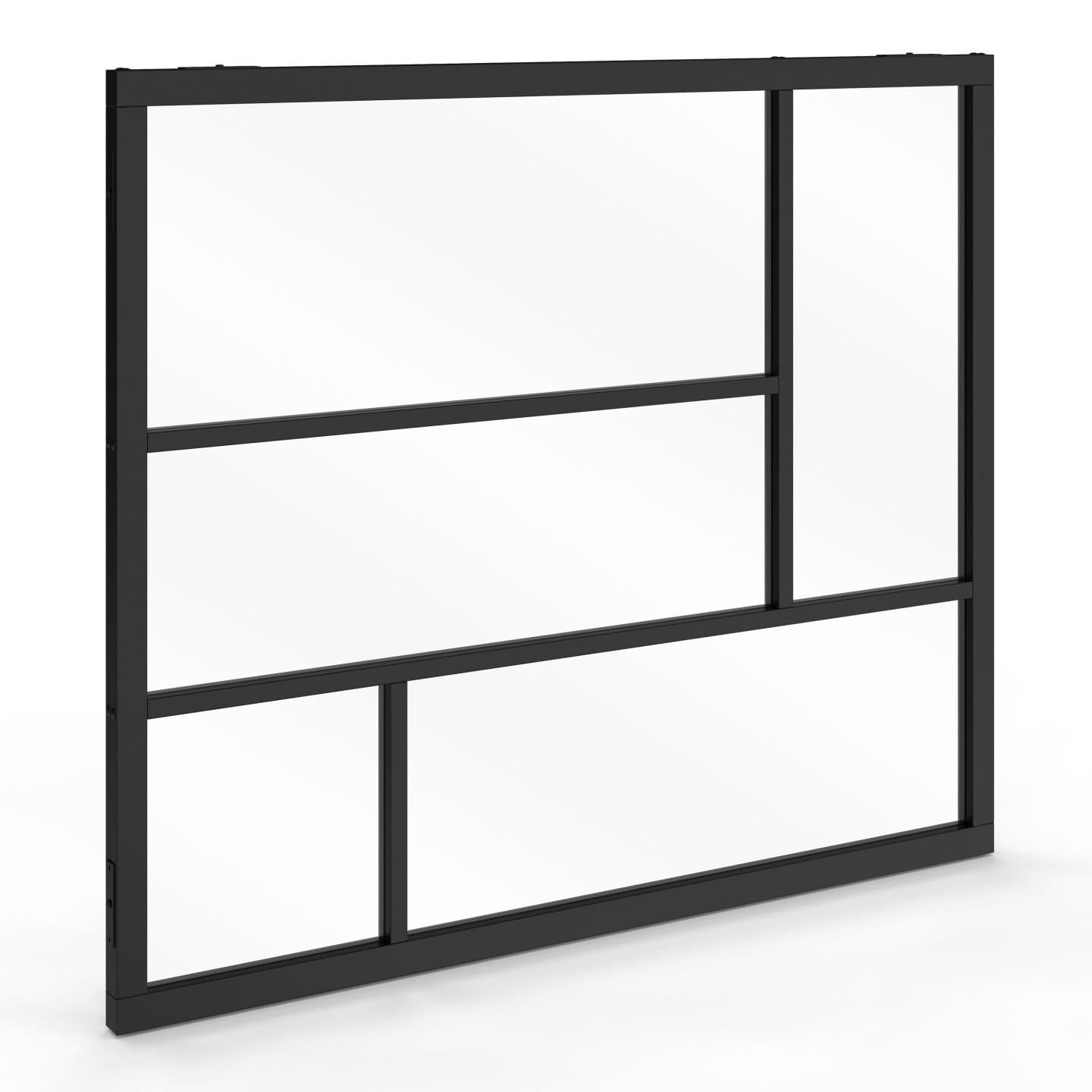 IDMarket - Verrière Atelier géométrique L. 93 x H. 108 cm en métal Noir et Verre trempé