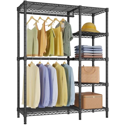 VIPEK V7 Garment Rack for Hanging Clothes Heavy Duty Clothes Rack with Shelves, Portable Closet Racks Metal Clothing Racks 5 Tiers Freestanding Closet Wardrobe System, Max Load 670lbs, Black