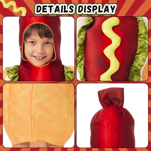 Joyincoser 3D Hotdog Kostüm Kinder Herren Maskottchen Hotdog Einteilig Essen Brötchen mit Würstchen Kostüm Für Halloween Cosplay Karneval