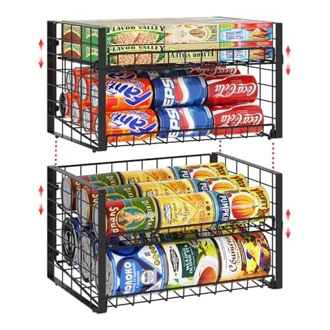 JKsmart Stackable Can Rack Organizer for Pantry 9" H, Adjustable Can Storage Holder for Various Ounces of Canned food Soda Drinks, Can Dispenser for Kitchen Cupboard Cabinet, 2 Tier, 2 Pack Cover