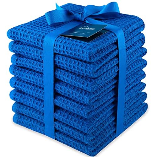 100% Cotton Blue Waffle Weave Dish Cloths for Washing Dishes – Pack of 8, 12″x12″ Dishcloths for Kitchen, Fast-Absorbing, Quick-Dry, Super Soft Dish Rags