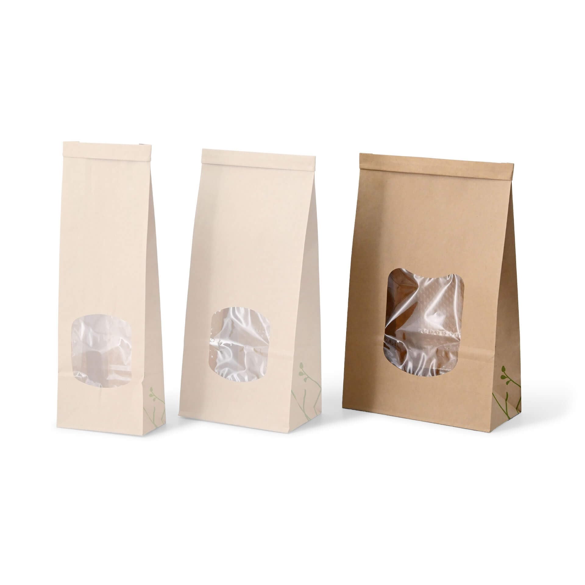 Bolsas de papel biodegradables con fondo plano tamaño L con ventana y cierre clip 400 unidades I bolsas de papel kraft con ventana y revestimiento PLA I bolsas para galletas, té, etc