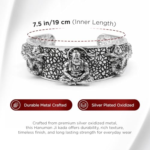 Pulsera oxidada Hanuman Kada de plata para fuerza y protección miniatura 2