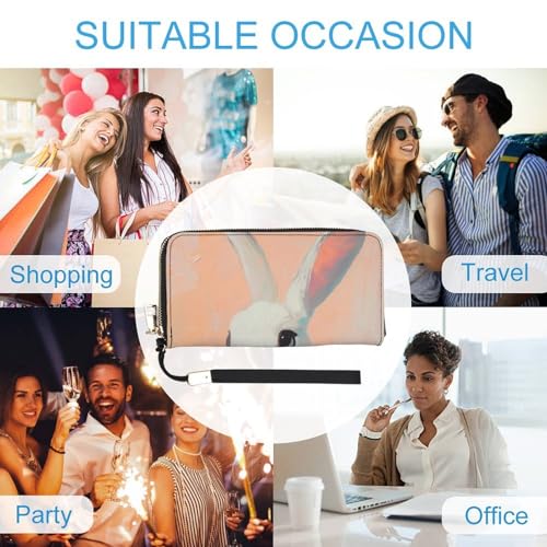 Rabbit with Pink Bow PU Leather Clutch Long Bifold Wallet, Coin Purse Credit Pass Case, Durable Card-Holder Money Storage for Women Men 5