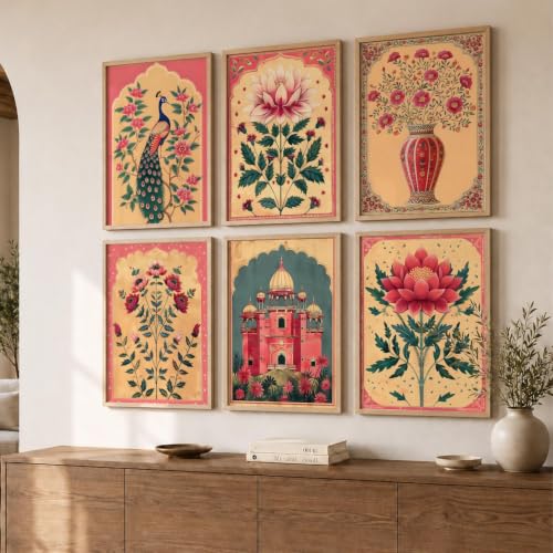 Image of kotart Traditional Indian Pichwai Wall Art Paintings with Frame for Home Decor - Framed Wall Painting for Living Room Bedroom Office Room Decor - Painting for Wall Decoration - (19X25 inch, F)